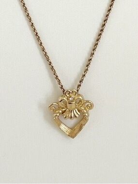 DIOR Vintage Necklace Heart Bow Gold Plated Rhinestone Pendant